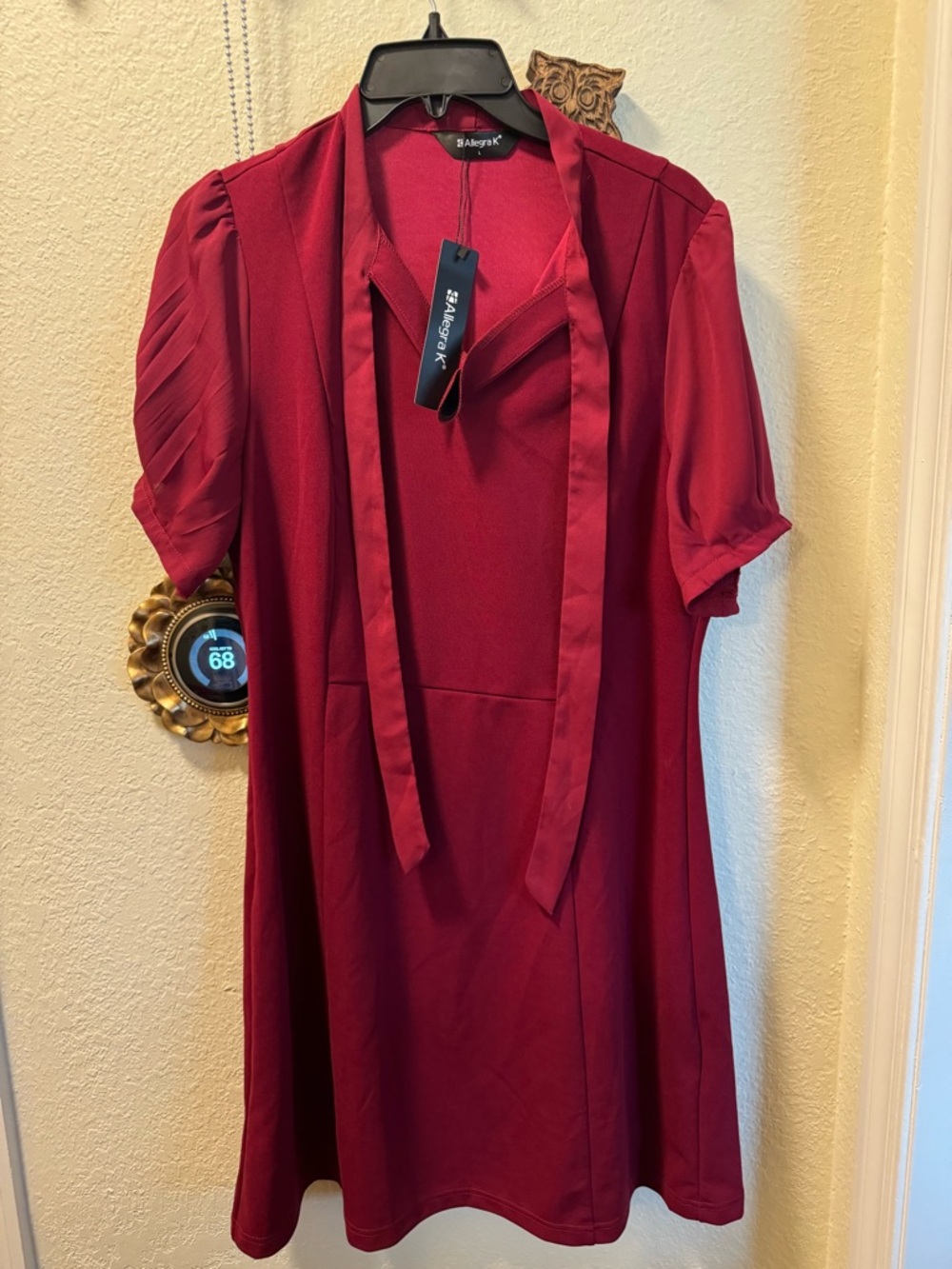 Allegra K Burgundy Tie-Neck Mini Dress